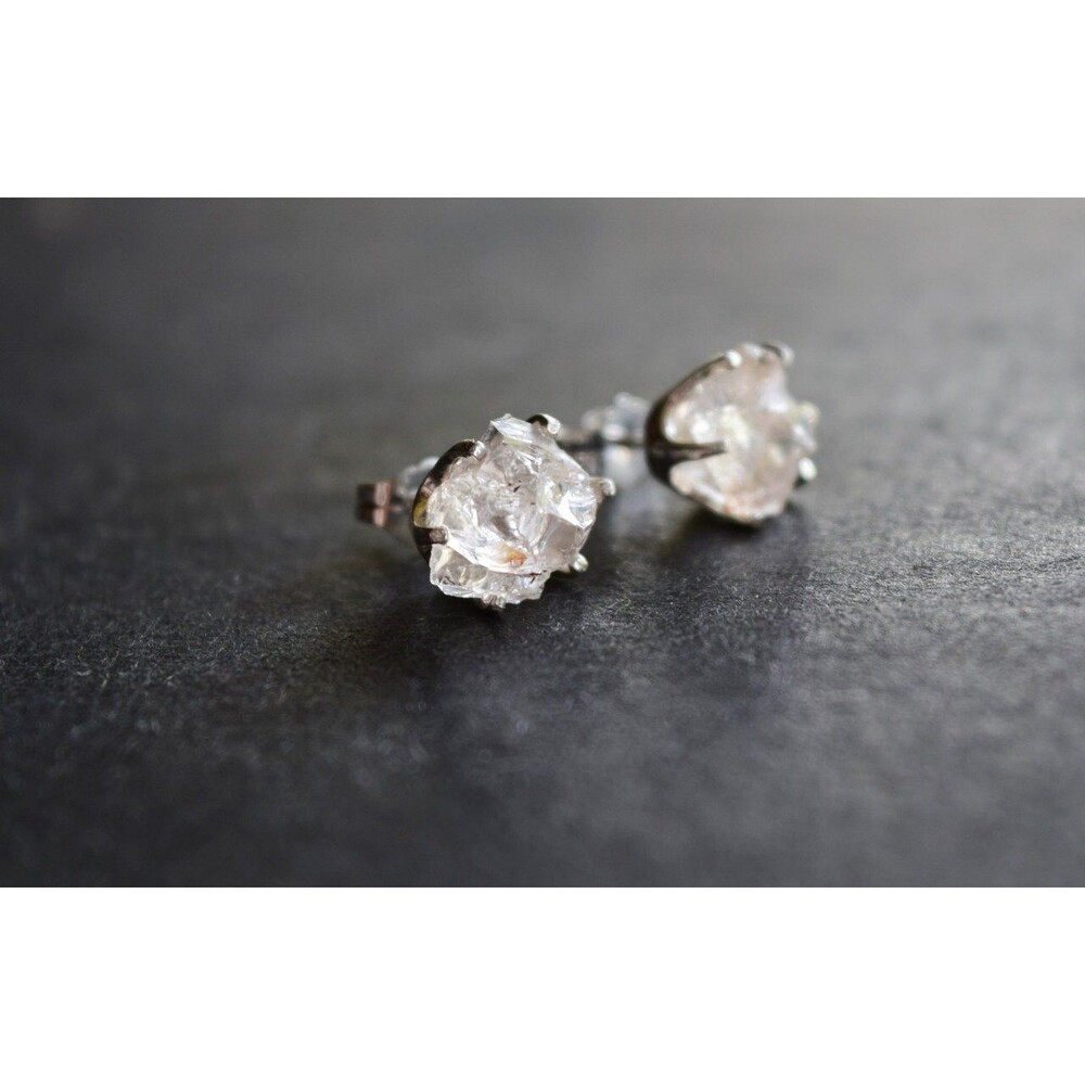 Lake County diamond earrings, 925 sterling silver, raw gemstones